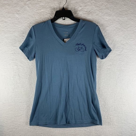 Louis Garneau T-Shirt Women's Medium Blue Bike Find Your Good V-Neck 6888 - Picture 2 of 10